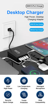 200W GaN Fast Charger Type C PD Quick Charge